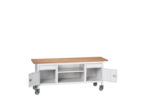 werkbank,HxBxD 830x2000x600mm,multiplexblad,uitrusting: 2laden,2kasten