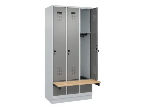 locker met bank,HxBxD 1950x900x815mm,3vak,vak B 300mm,draaigrendel