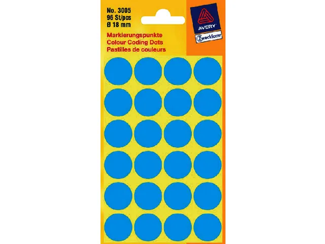 Etiquette Avery Zweckform 3005 Rond 18mm Bleu 96 Pcs