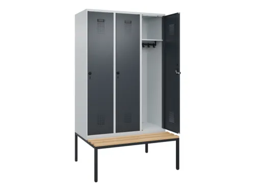 locker met bank,HxBxD 2120x1200x815mm,3vak,vak B 400mm,draaigrendel