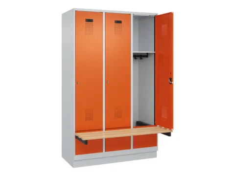 locker met bank,HxBxD 1950x1200x815mm,3vak,vak B 400mm,cilinderslot
