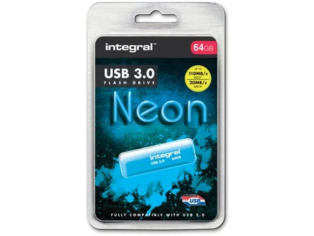 Neon USB 3.0 stick, 64 GB, blauw