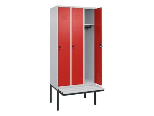 locker met bank,HxBxD 2120x900x815mm,3vak,vak B 300mm,draaigrendel