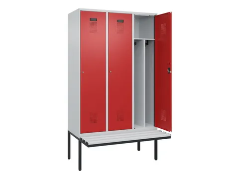 locker met bank,voor scheiding van kleding,HxBxD 2120x1200x815mm,3vak