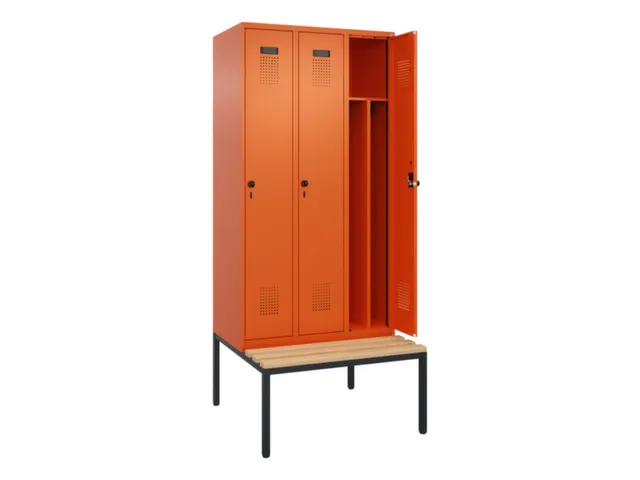 locker met bank,voor scheiding van kleding,HxBxD 2120x900x815mm,3vak