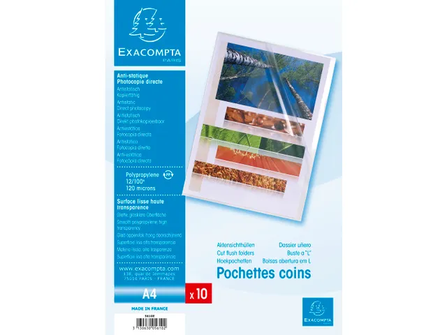 Zakje Met 10 L-Mappen Gladde Polypropyleen 0.12mm A4 Transparant