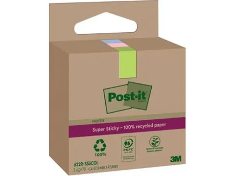Memoblok 3M Post-it 622 RSS3COL 47.6x47.6mm assorti kleur 3 stuks
