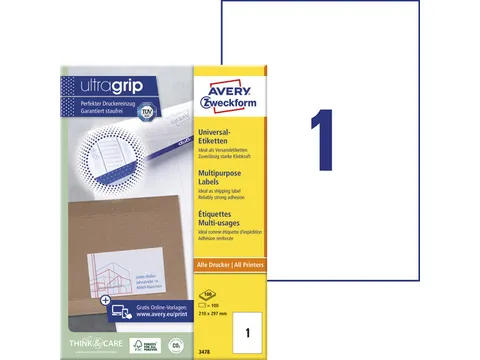 etiket Avery ILK 210x297mm 100 vel 1 etiket per vel wit