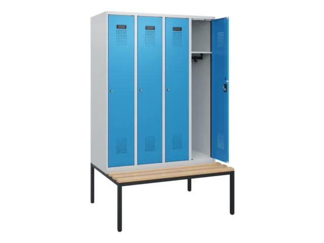 locker met bank,HxBxD 1950x1200x815mm,4vak,vak B 300mm,cilinderslot
