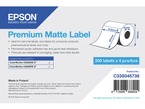 Premium Matte Label - Die Cut Roll: 210mm x 297mm, 200 labels