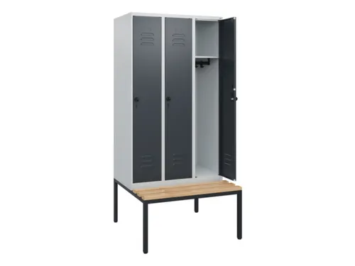 locker met bank,HxBxD 1950x900x815mm,3vak,vak B 300mm,draaigrendel