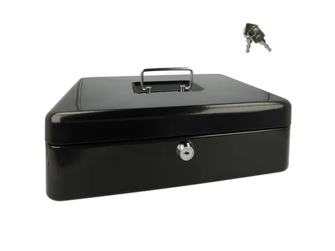 Geldkist Westcott 301x242x91mm zwart, kunststof inzet met 5 vakken