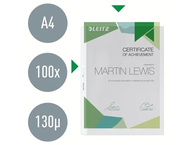 Pochette Leitz 4780 4 Perf Pp 0.13mm Grainé 2 Côtés Ouverts