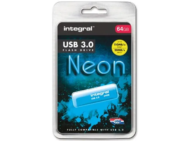 Neon USB 3.0 stick, 64 GB, blauw