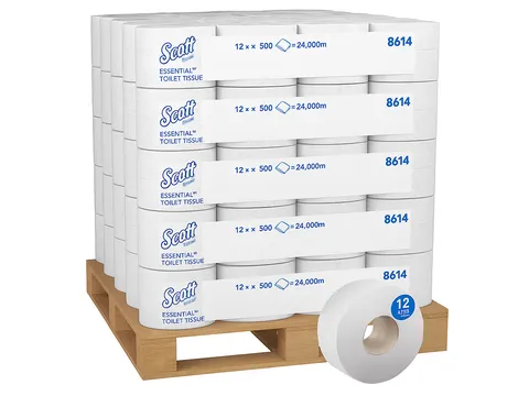 Toiletpapier Scott Essential jumbo 2-laags 200m wit 8614 Pallet
