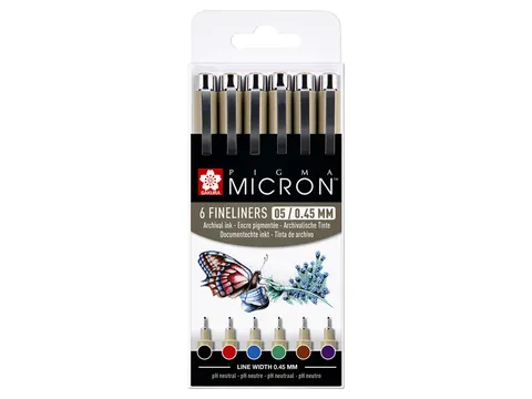 Fineliner Sakura Pigma Micron 05 basic set 6 kleuren