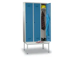 locker met bank,HxBxD 2150x1200x500mm,3vak,RAL7035,front RAL5012