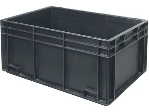 ESD-stapelbak,HxLxB 280x600x400mm,54l,PP,zwart,Wanden gesloten