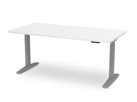 Elektrisch ihv bureau,HxBxD 650-1300x1600x800mm,blad wit,T-voet grijs