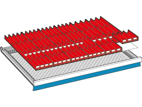 Indelingsmateriaal vanaf front H 50mm 24verdeelgootjes/40gootverdelers