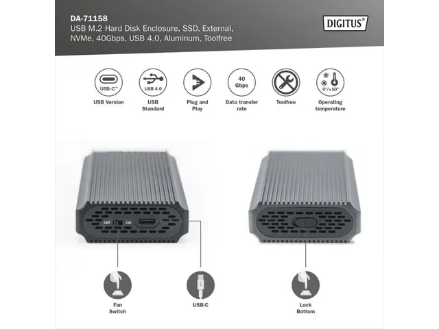USB-behuizing voor harde schijf extern NVMe 40 Gbps USB 4.0 Aluminium