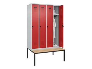 locker met bank,HxBxD 2120x1200x815mm,4vak,vak B 300mm,draaigrendel - 1