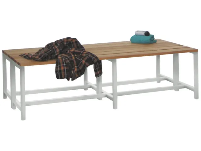 banc double,LxP 2000x740mm,barrettes en bois hêtre,piètement RAL7035