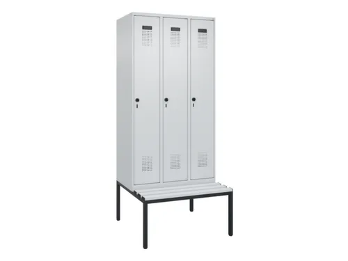 locker met bank,HxBxD 2120x900x815mm,3vak,vak B 300mm,draaigrendel