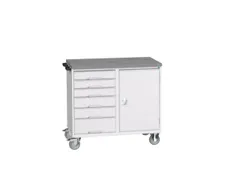 montagetafel 980x1050x600mm linoleumblad 6 laden kast front RAL7035