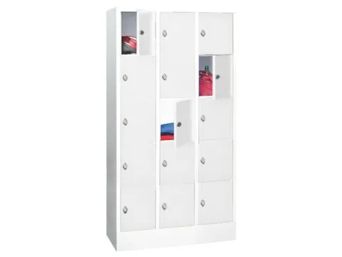 lockerkast,HxBxD 1850x900x500mm,3x5vakken,RAL7035,front RAL5010