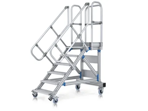 bordestrap,verrijdbaar,bordes H 3,75m,15treden,60° helling,aluminium