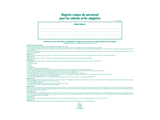 Piqûre 27x32cm - Registre unique du personnel (salariés et stagiaire