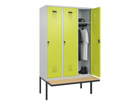 locker met bank,HxBxD 2120x1200x815mm,3vak,vak B 400mm,draaigrendel