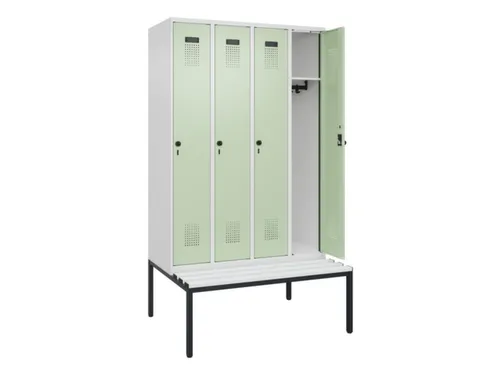 locker met bank,HxBxD 2120x1200x815mm,4vak,vak B 300mm,draaigrendel