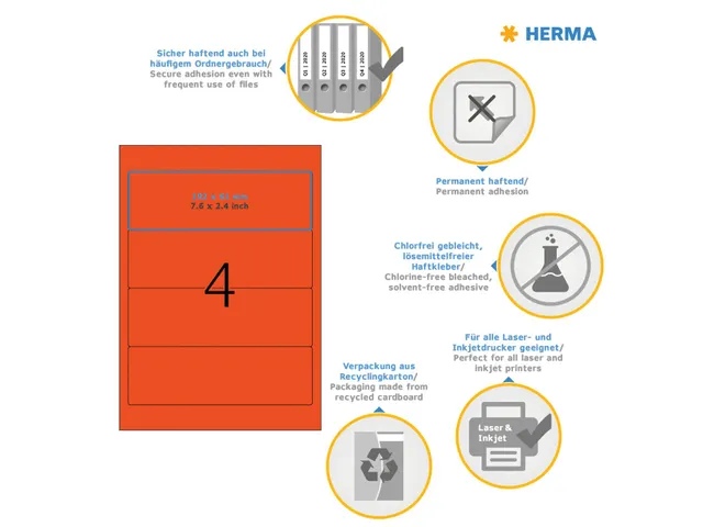 Herma 4297 Rugetiket 192x61mm Rood permanent klevend 400 stuks