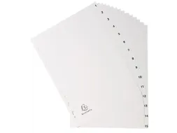 Bedrukte tabbladen numeriek wit PP 15-delig 1-15 A4 11-gaats