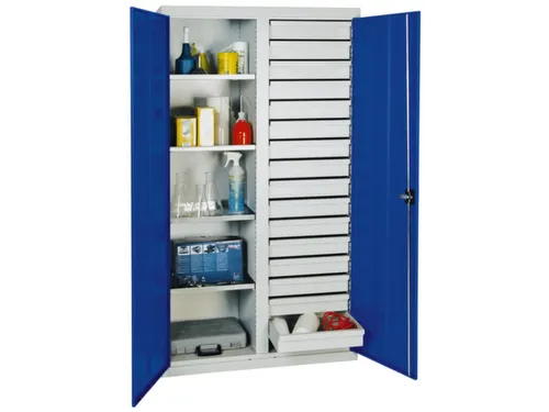 Draaideurkast Hxbxd 1800x1000x500mm 16laden 4legborden Ral5010