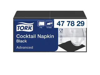 Servetten Tork 477829 Cocktail 2-laags 24x24cm zwart 1/4 vouw 200st. - 1