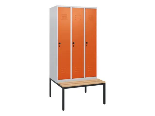 locker met bank,HxBxD 1950x900x815mm,3vak,vak B 300mm,draaigrendel