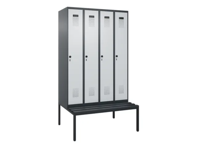 locker met bank,voor scheiding van kleding,HxBxD 2120x1200x815mm,4vak