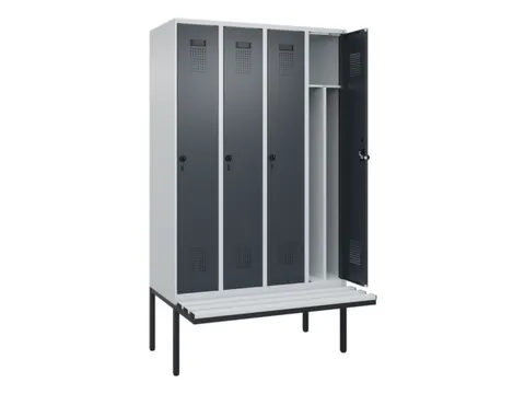 locker met bank,voor scheiding van kleding,HxBxD 2120x1200x815mm,4vak