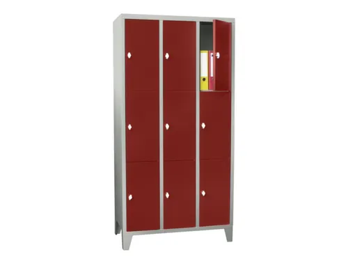 lockerkast,HxBxD 1850x900x500mm,3x3vakken,RAL7035,front RAL3000