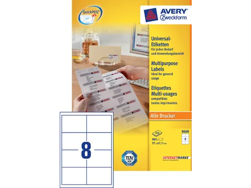 Etiket Avery 3660 97x67.7mm wit 800 stuks