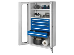 Materiaalkast Vensterdeuren 1950x1000x600mm 2legborden 5laden Ral7035
