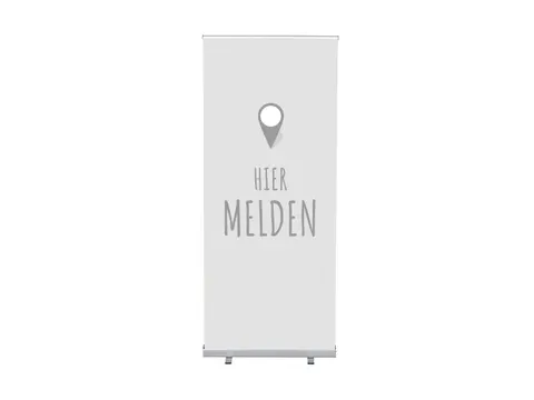 Roll-Banner 85x200 complete set met print "Hier Melden" Grijs