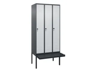 locker met bank,HxBxD 2120x900x815mm,3vak,vak B 300mm,draaigrendel - 1