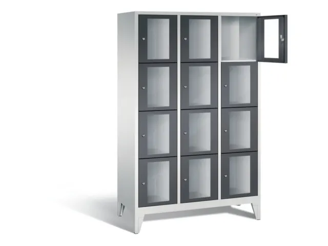 Lockerkast 1850x1200x500mm 3x4 vakken Cilinderslot Poten, RAL7021