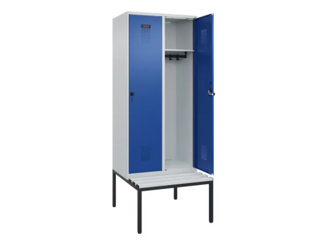 locker met bank,HxBxD 2120x800x815mm,2vak,vak B 400mm,draaigrendel