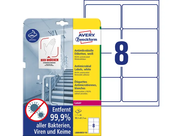Bedrukbare antimicrobiële etiketten afneembaar wit 99.1x67.7mm