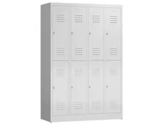 Dubbeldekse garderobekast 1800x1185x500mm 4x2vak klink sokkel RAL7035